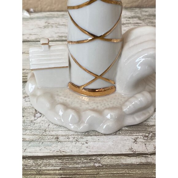 Lenox Porcelain Lighthouse Figurine with 24k Gold Trim | Ivory Coastal Miniature - Picture 7 of 10